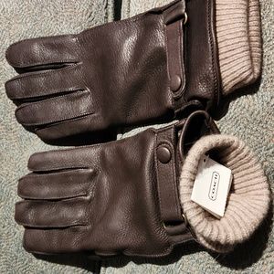 New coach mens deerskin leather wool lined gloves